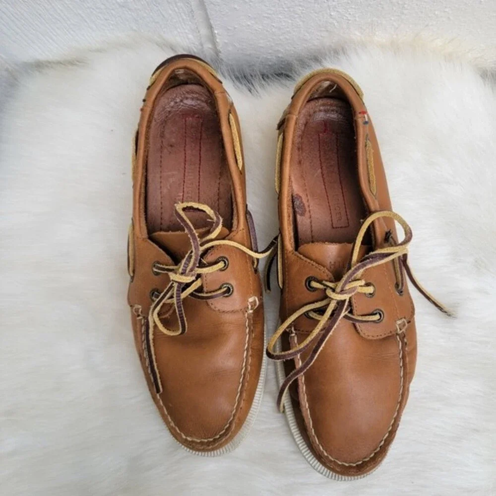 mens tommy Hilfiger leather lace up boat shoes sz 8.5